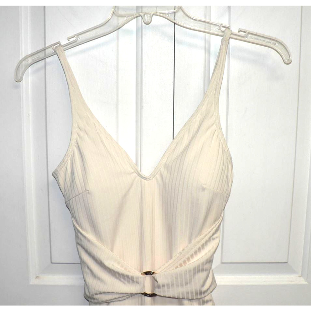 Michael Kors Women's Sash Logo Trim One Piece Ribbed Swimsuit in Cream Sz 8 $122 - Picture 3 of 4
